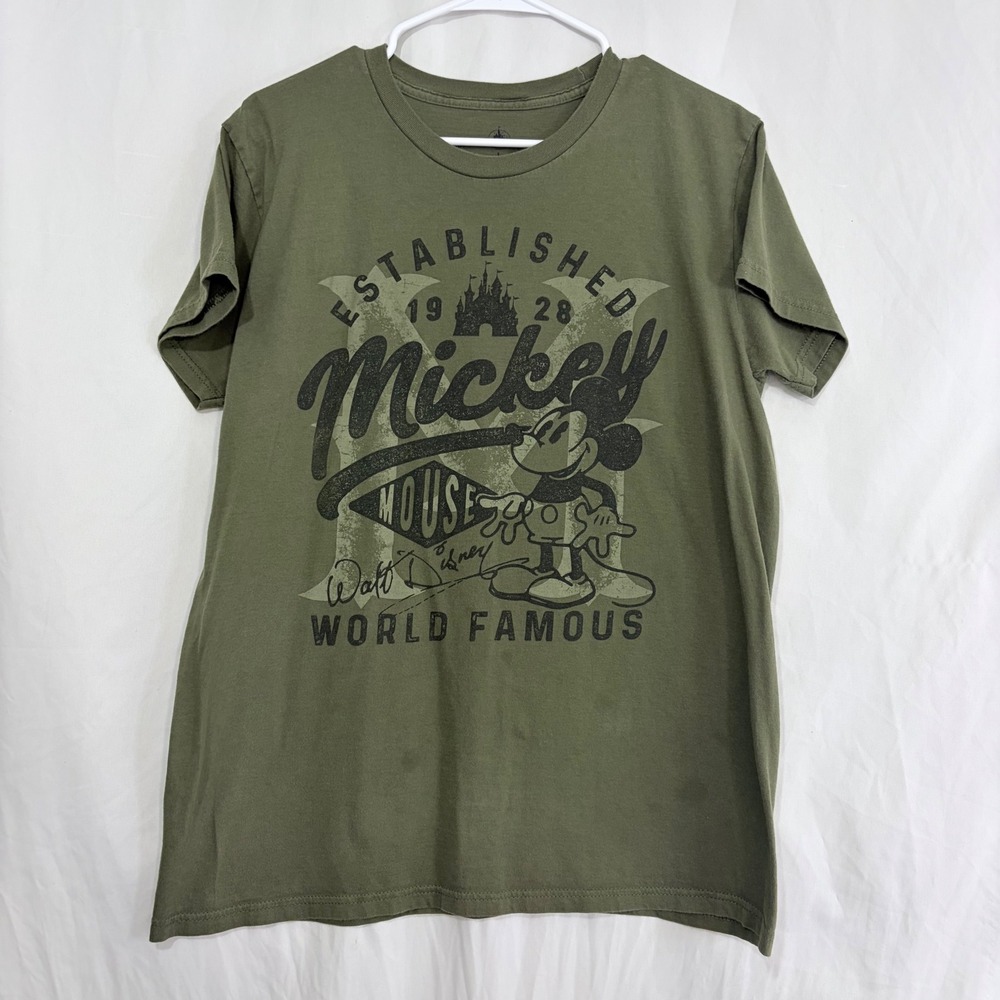 Disney Mickey Mouse Established‎ 1928 Graphic T Shirt Olive Green Womens L